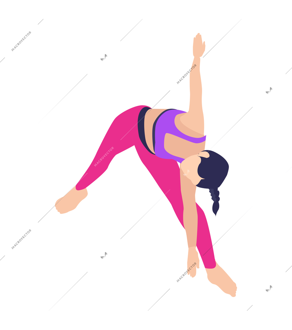 Woman doing stretching yoga exercises isometric icon vector illustration