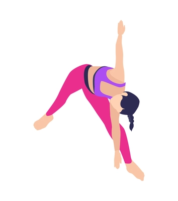 Woman doing stretching yoga exercises isometric icon vector illustration