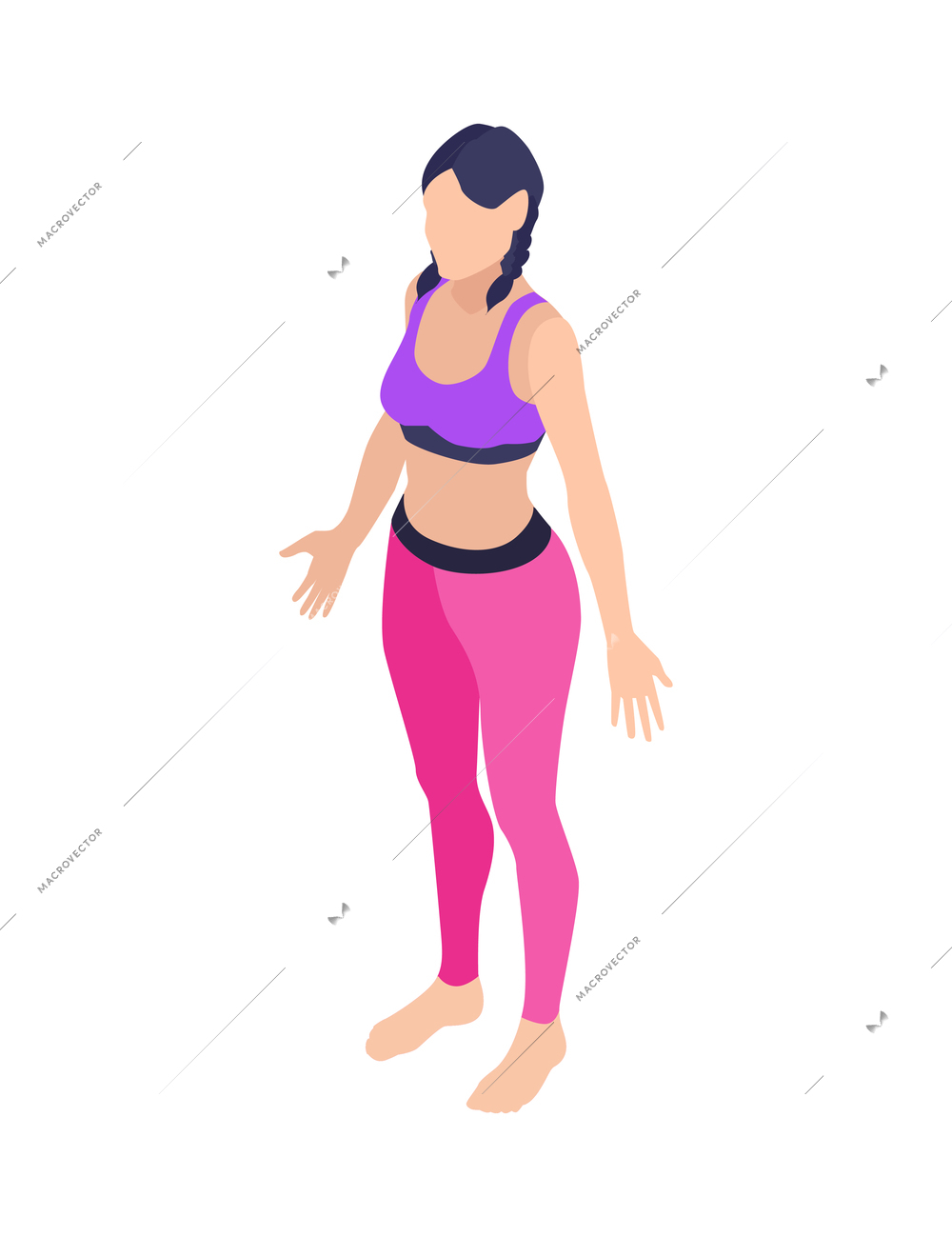 Isometric icon with woman doing sports standing in yoga position vector illustration