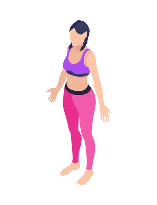 Isometric icon with woman doing sports standing in yoga position vector illustration