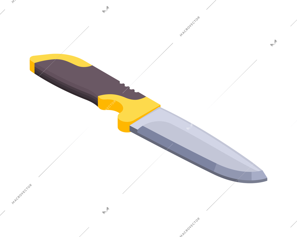 Knife with black and yellow handle isometric icon 3d vector illustration