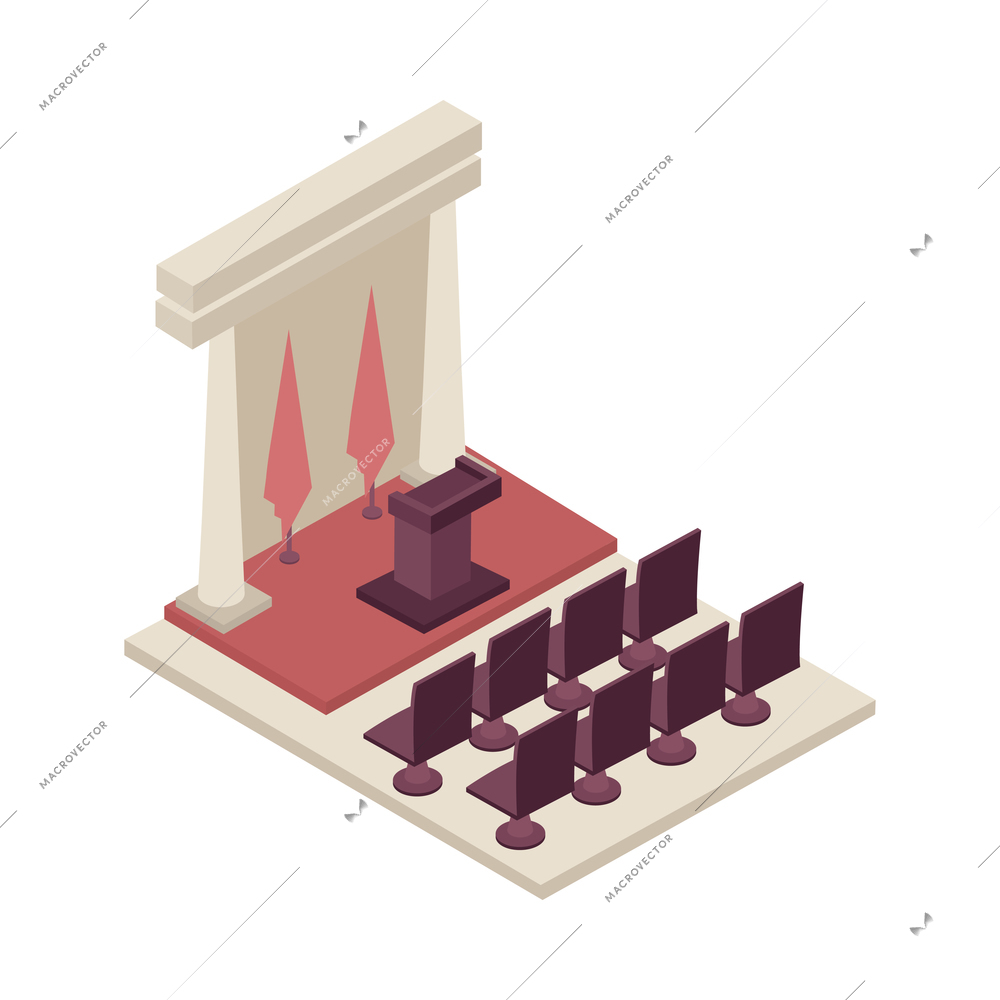 Parliament chamber interior with empty seats isometric icon 3d vector illustration