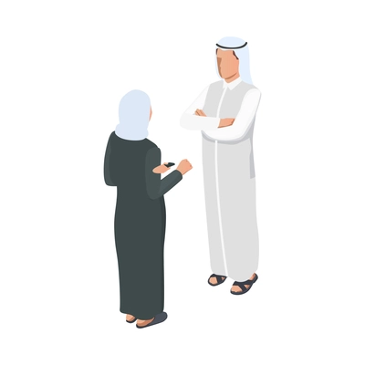 Arab people icon with man and woman communicating 3d isometric isolated vector illustration