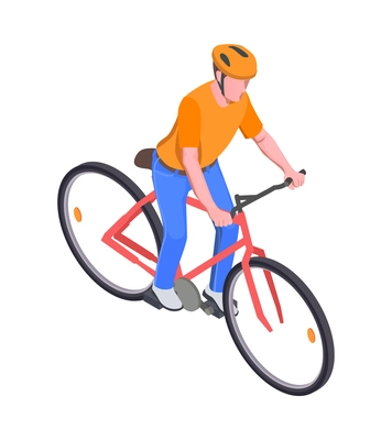 Personal transport isometric icon with male character in helmet riding bike 3d vector illustration