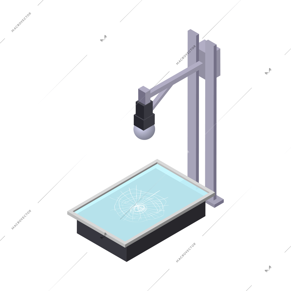 Glass production isometric icon with broken sheet and factory equipment 3d vector illustration