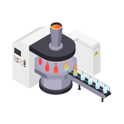 Glassware production icon with glasses on conveyor line 3d isometric vector illustration