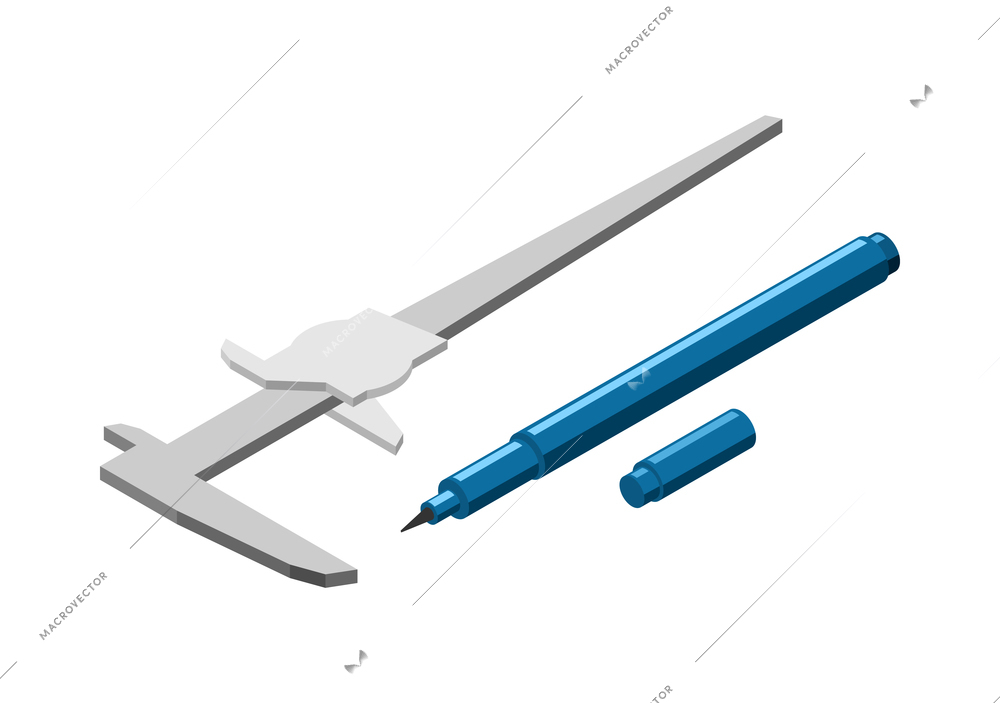 Plastic surgery instruments icon with ruler and marker for drawing marks on skin isolated isometric vector illustration