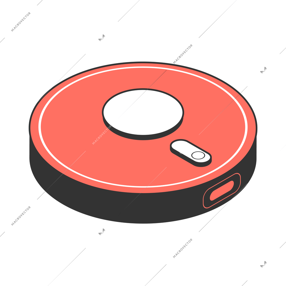 Isometric icon with robotic vacuum cleaner on white background 3d vector illustration