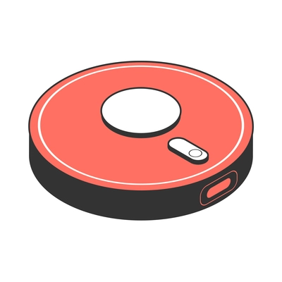 Isometric icon with robotic vacuum cleaner on white background 3d vector illustration