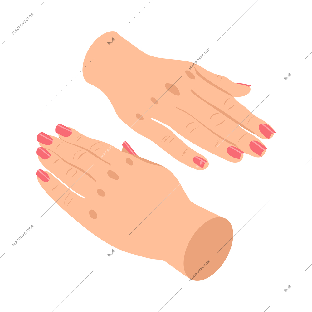 Female hands with pink manicure on nails isometric icon isolated 3d vector illustration