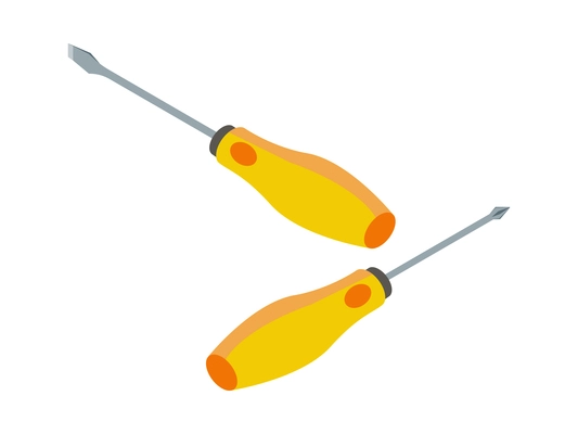 Two screwdrivers with yellow handles isometric icon isolated vector illustration