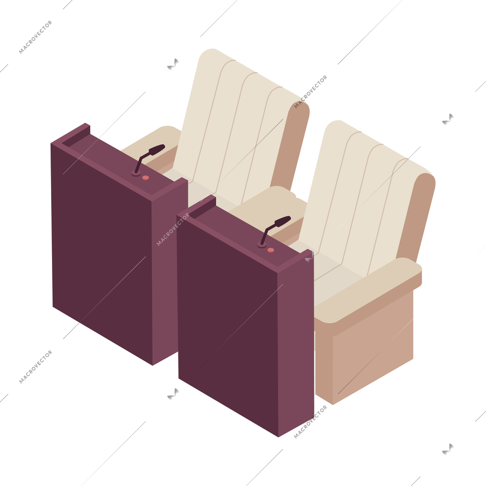 Isometric icon with two empty seats in parliament chamber 3d vector illustration