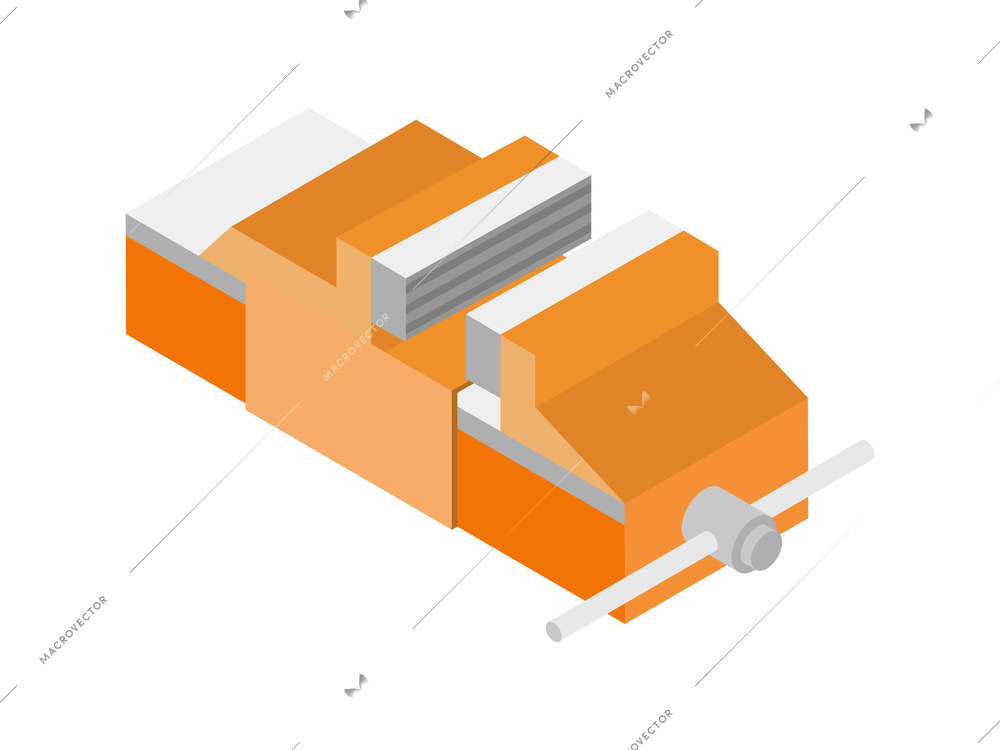 Orange bench vice tool on white background isometric icon vector illustration