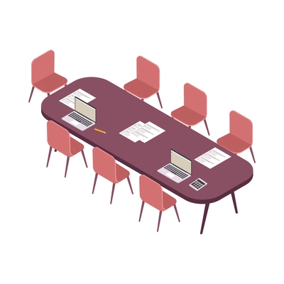 Table for counting votes during election with laptops calculators ballots isometric vector illustration