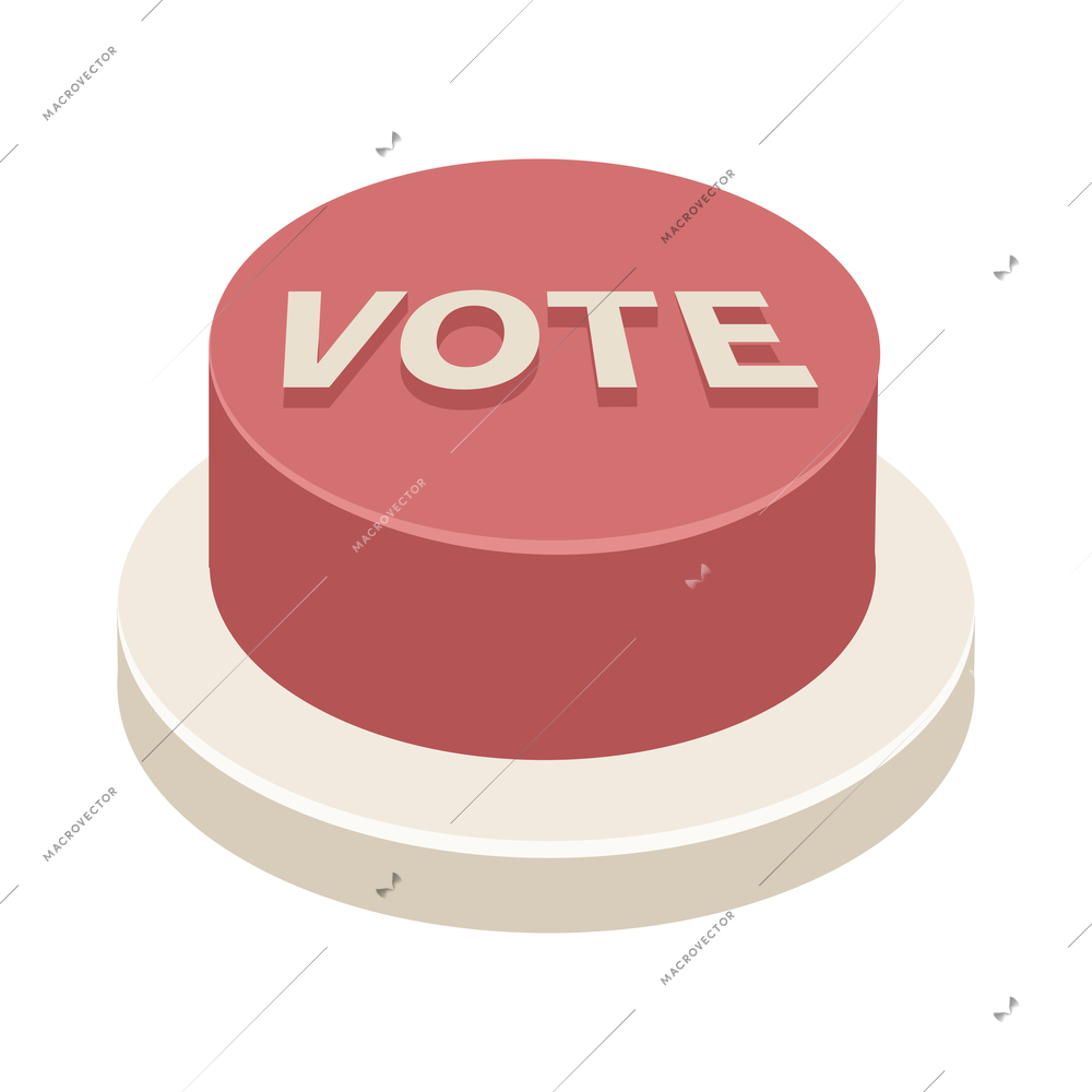 Red vote button on white background isometric vector illustration