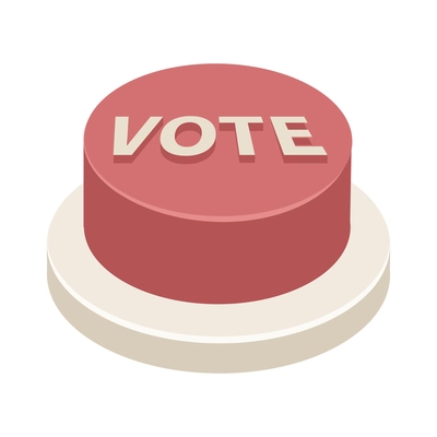 Red vote button on white background isometric vector illustration