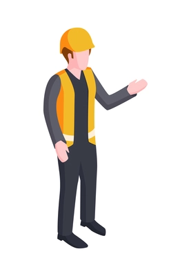 Male builder wearing uniform on white background isometric icon vector illustration