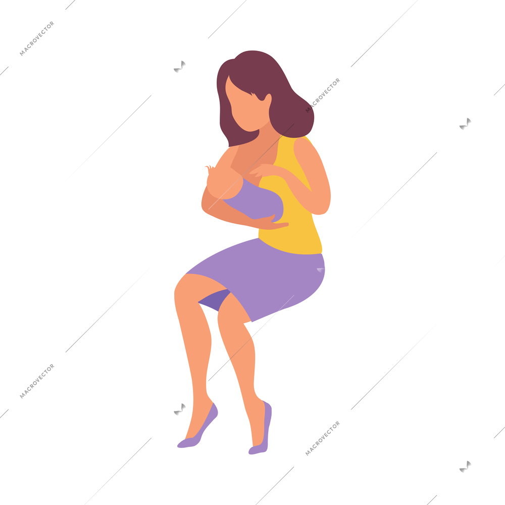 Young woman breastfeeding baby isometric icon vector illustration