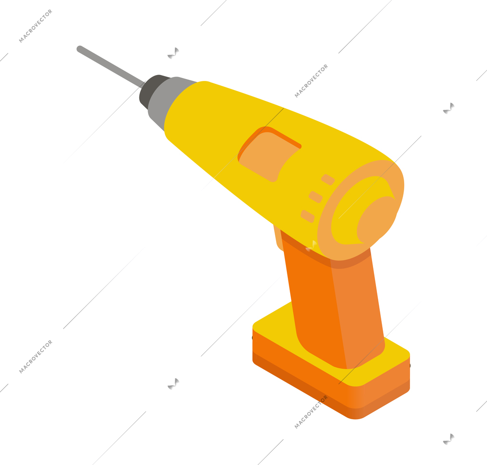 Electric hand drill isometric icon in yellow color 3d vector illustration