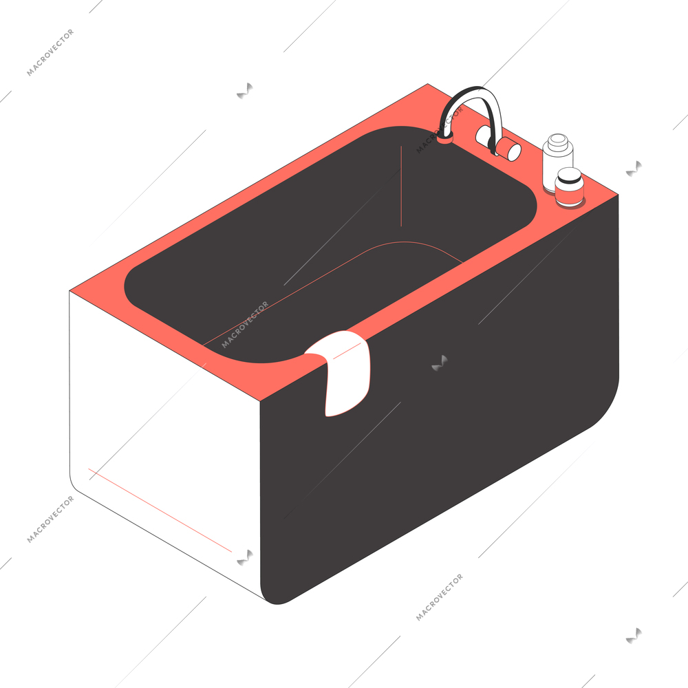 Isometric bathtub with bottles and towel icon on white background 3d vector illustration