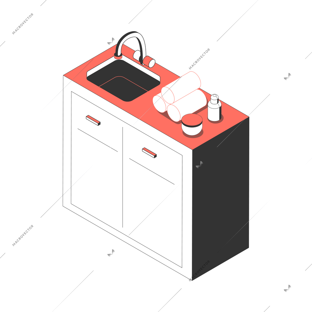 Cupboard with sink cosmetics and towels isometric icon 3d vector illustration
