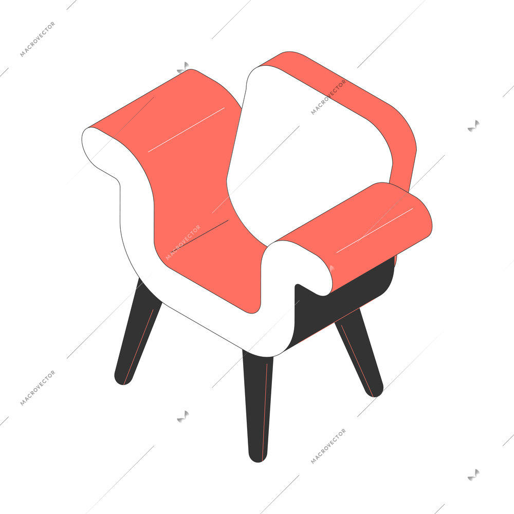 Isometric color icon with soft armchair for living room interior 3d vector illustration