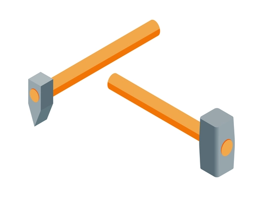 Two isometric hammers of different side on white background isolated vector illustration