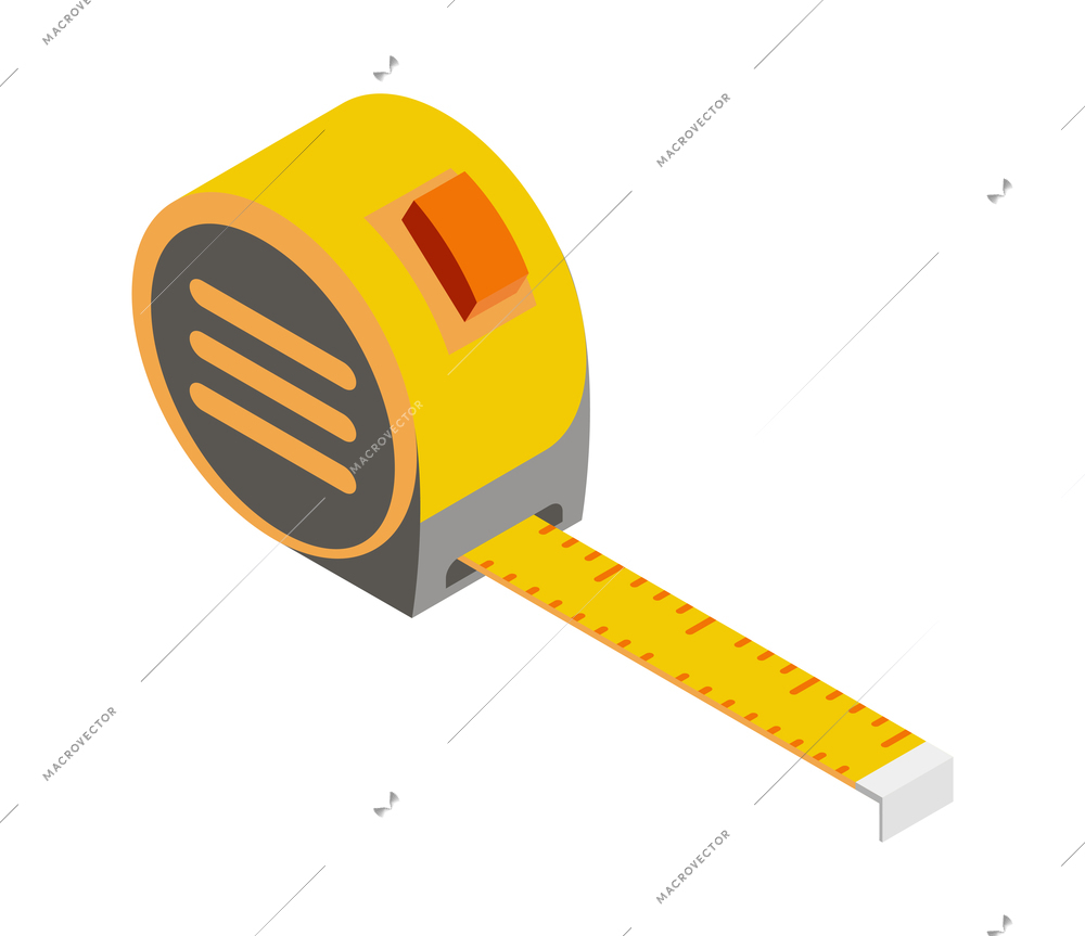 Isometric icon with yellow measuring tape on white background 3d vector illustration