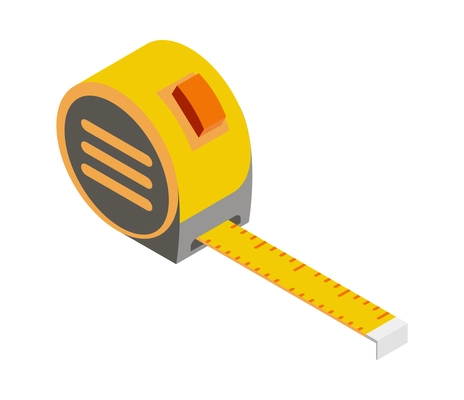 Isometric icon with yellow measuring tape on white background 3d vector illustration