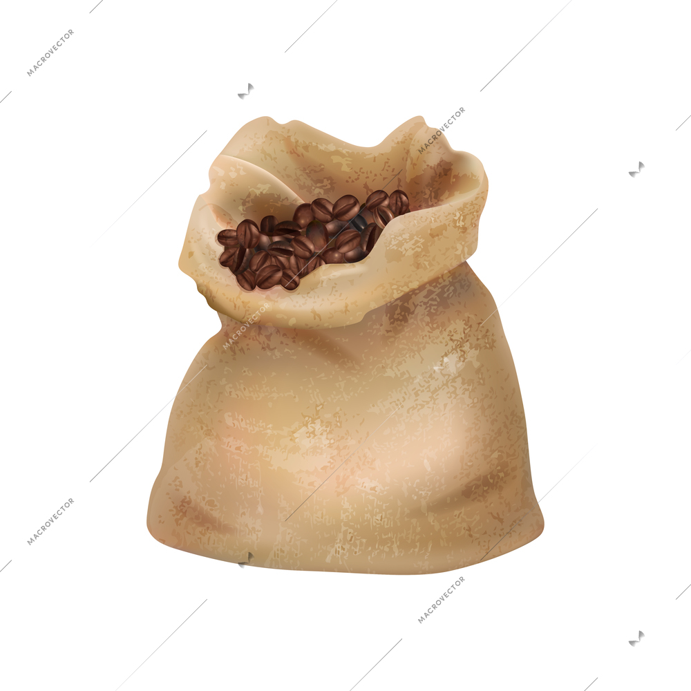 Realistic burlap sack full of coffee beans vector illustration