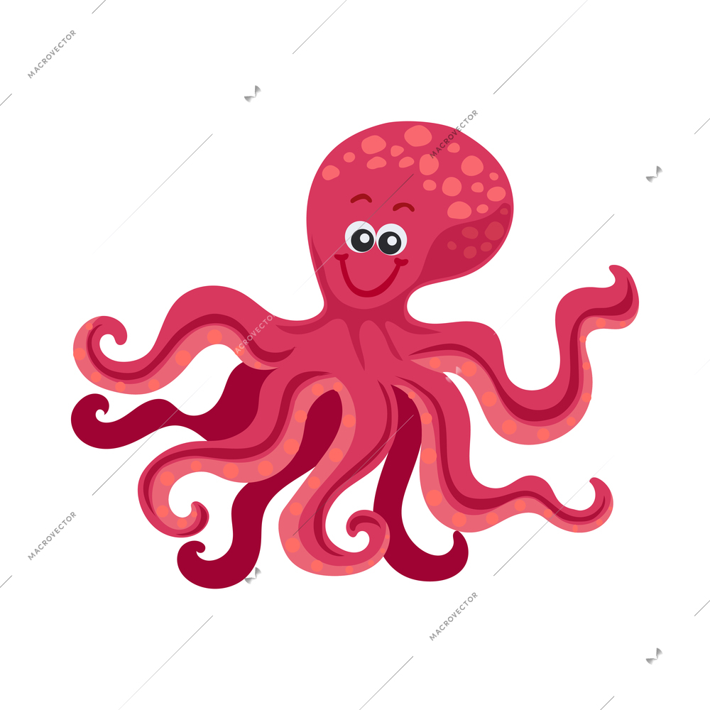 Cute sea inhabitant icon with funny color octopus on blank background cartoon vector illustration