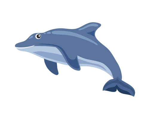 Cartoon cute blue dolphin on white background vector illustration