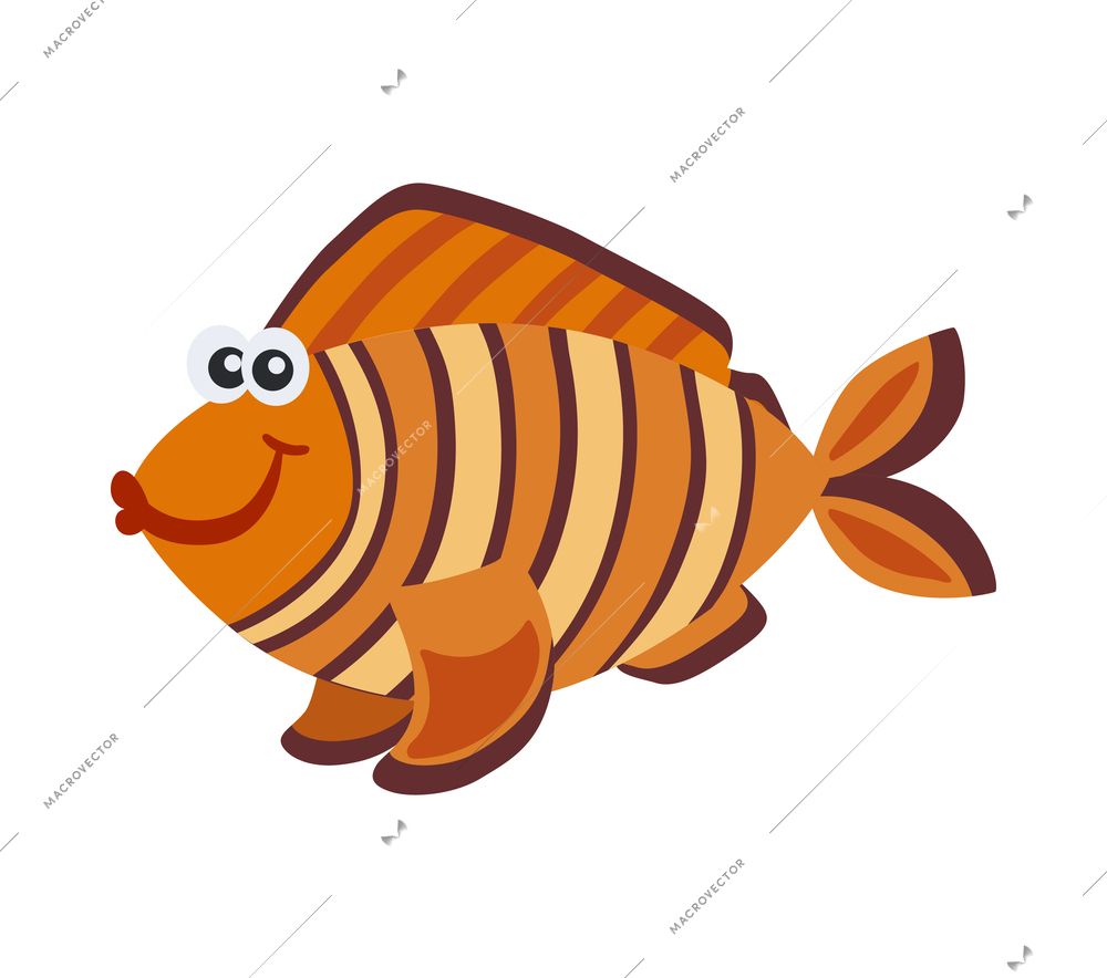 Cute orange striped clown fish cartoon vector illustration