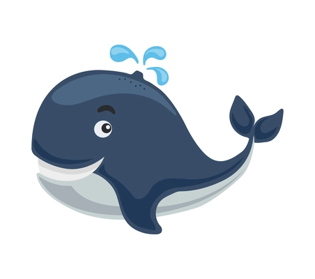 Cute cartoon blue whale on white background vector illustration