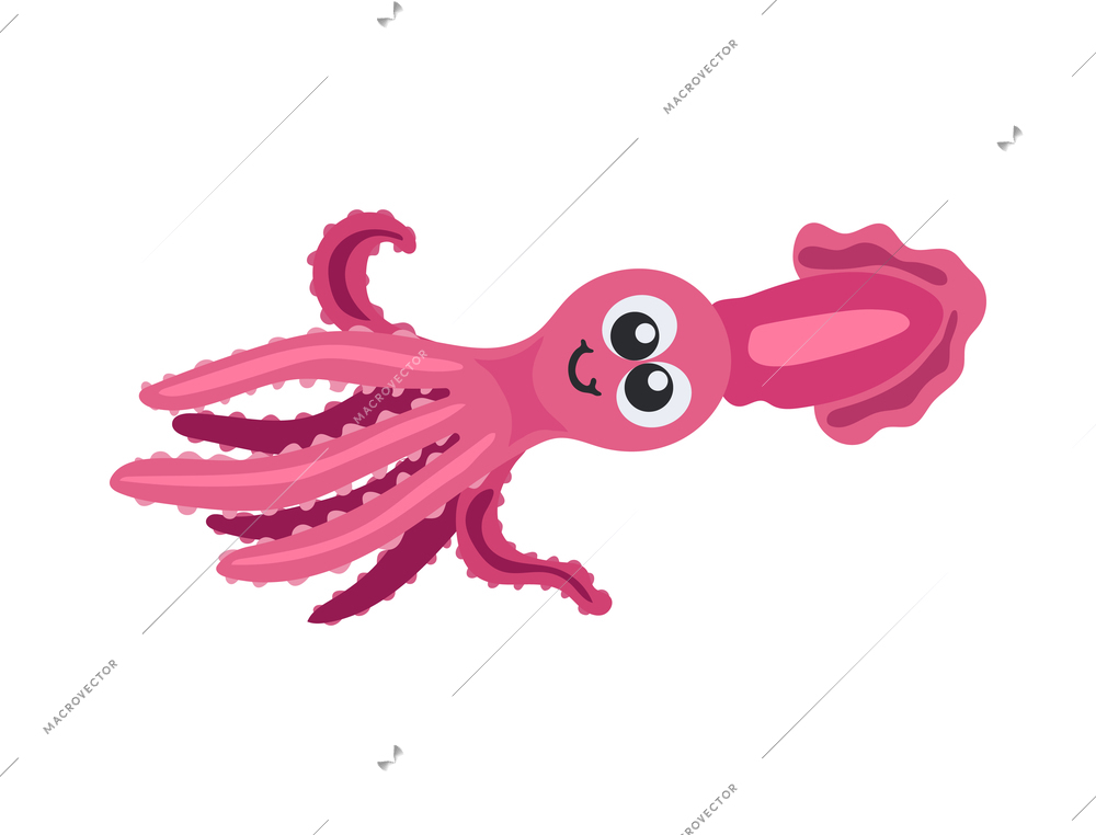 Cute pink squid of pink color on blank background cartoon vector illustration