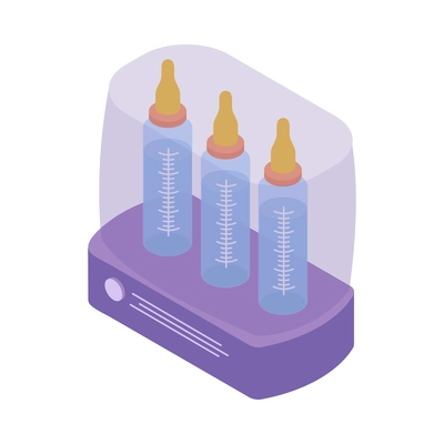 Isometric icon with three baby bottles in sterilizer 3d vector illustration