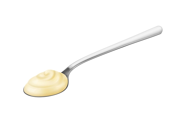 Realistic teaspoon of mayonnaise on white background vector illustration