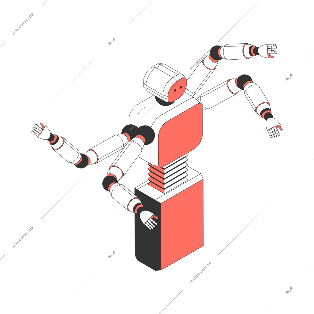 Isometric robot with four arms 3d icon on white background vector illustration