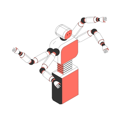 Isometric robot with four arms 3d icon on white background vector illustration