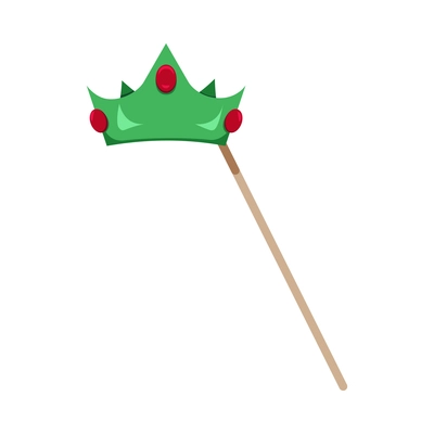 Photo booth props flat icon with green crown on stick vector illustration