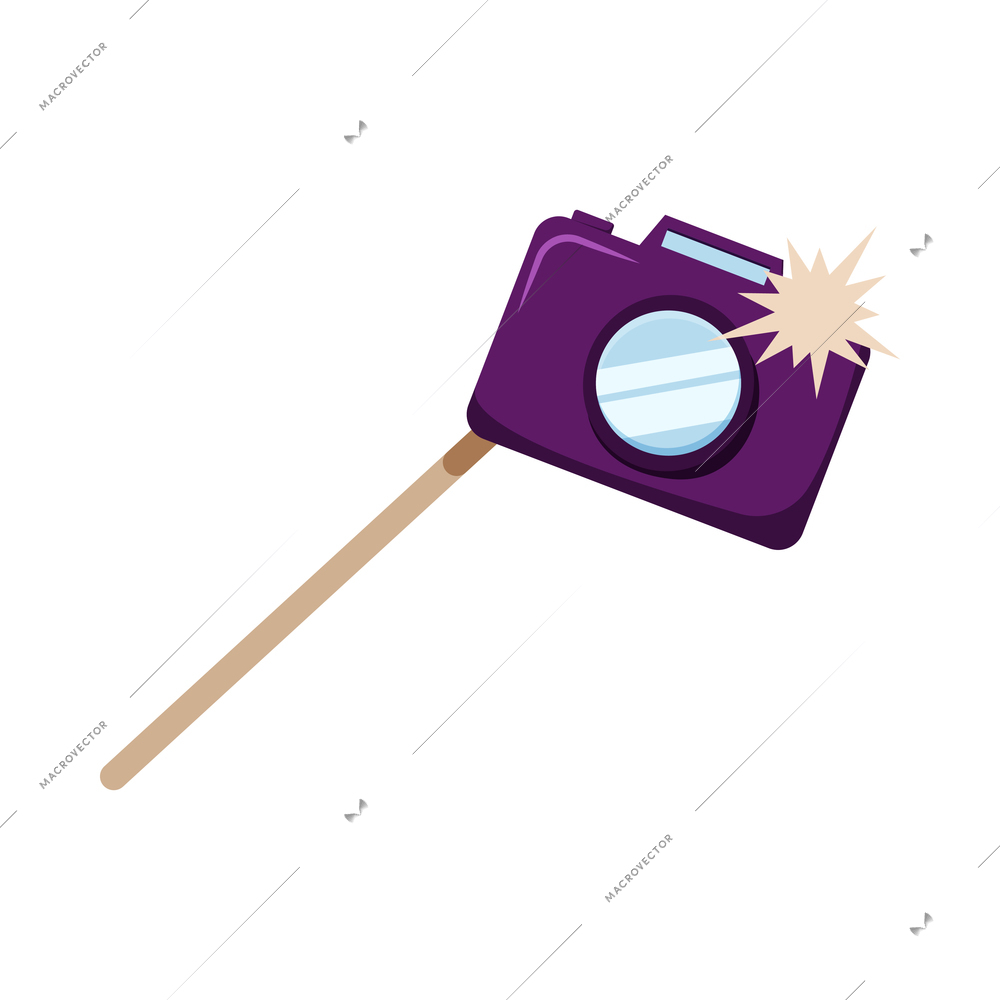 Photo booth props accessory with camera on stick in flat style vector illustration