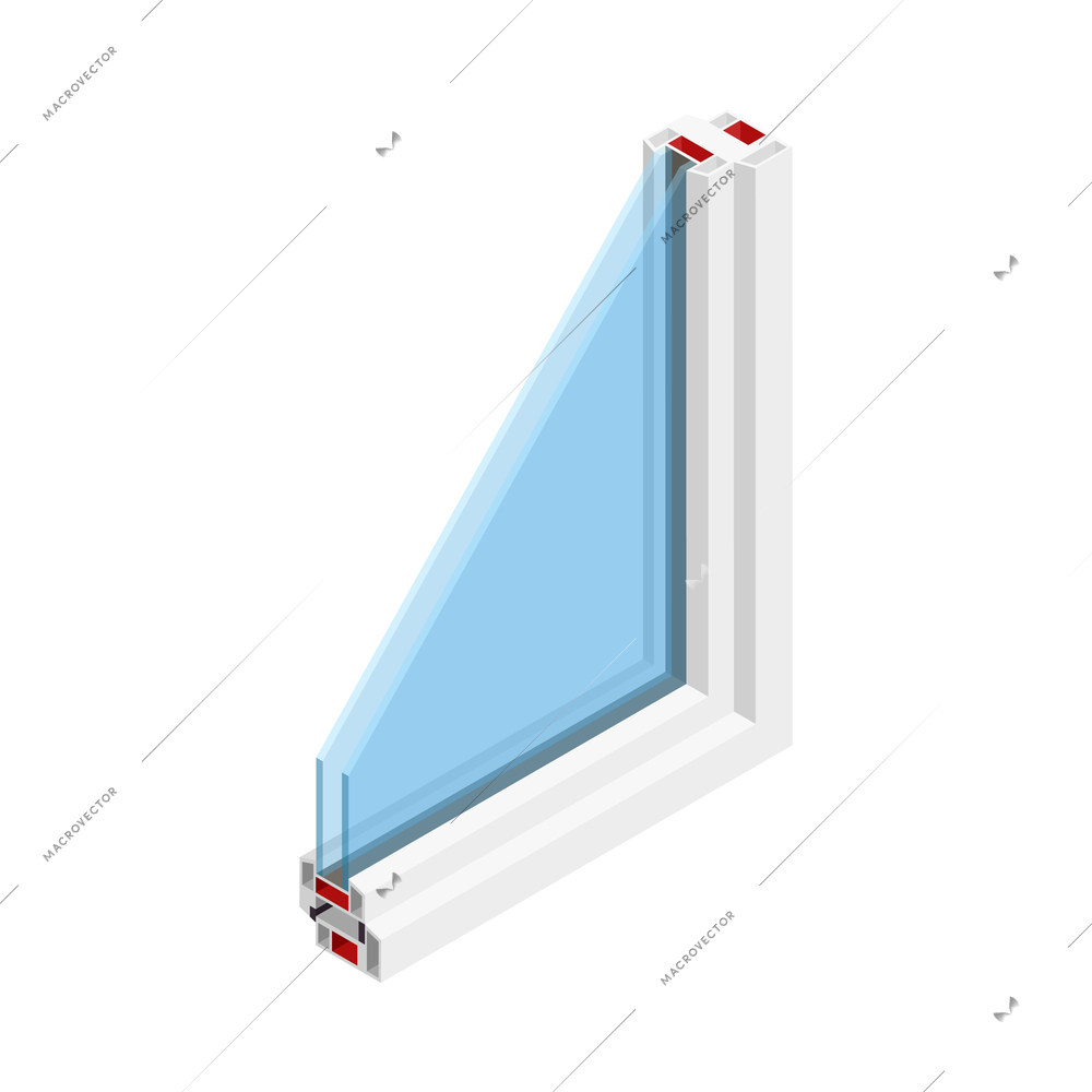 Isometric pvc window pane profile on white background 3d vector illustration
