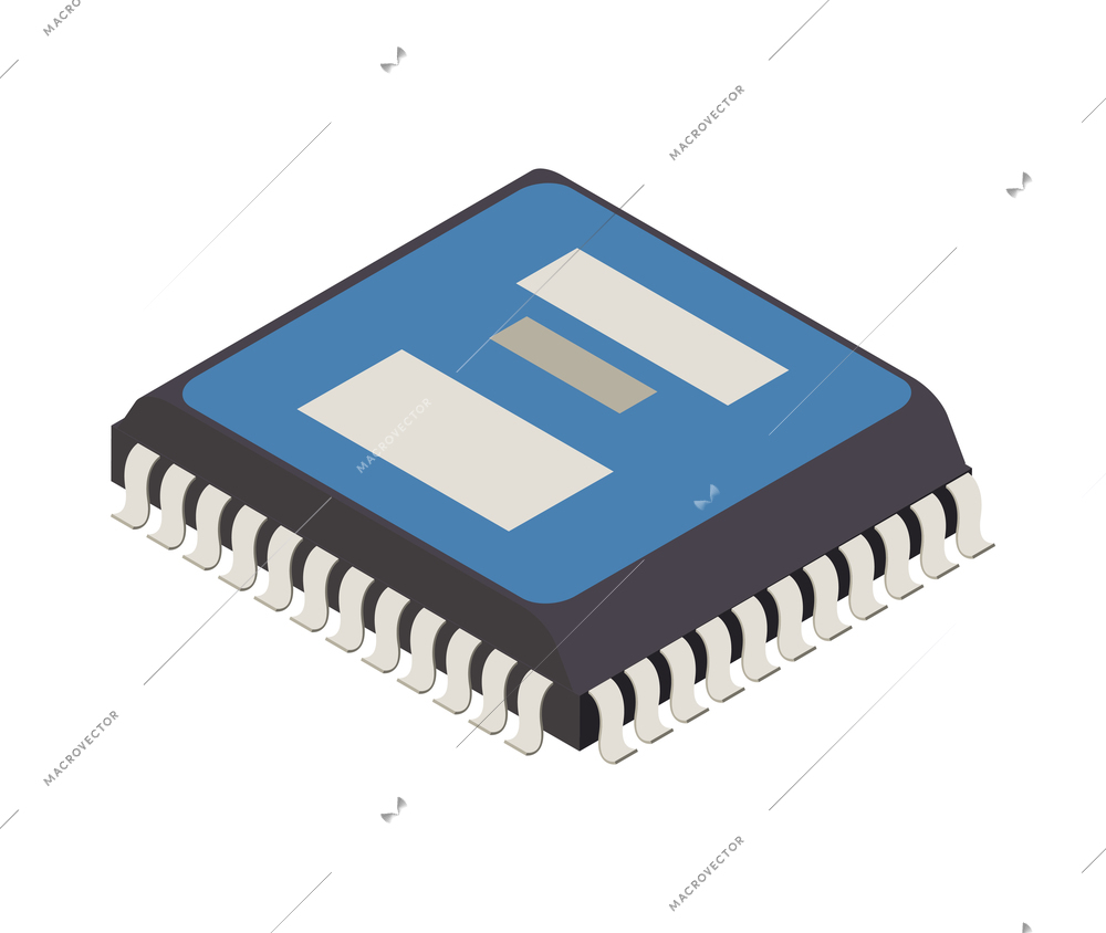 Semiconductor microprocessor electronic circuit component isometric icon vector illustration