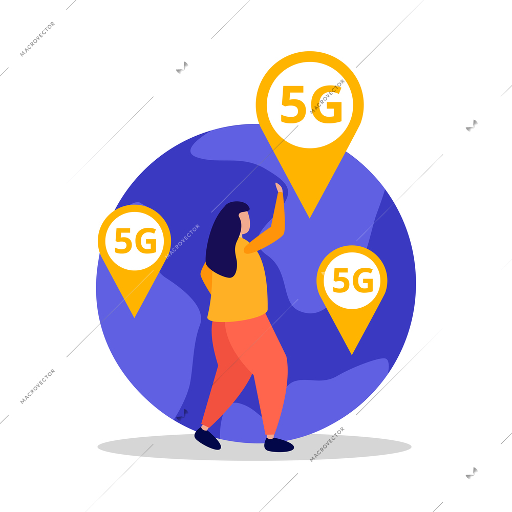 5g wireless connection global network flat icon with human character and globe vector illustration