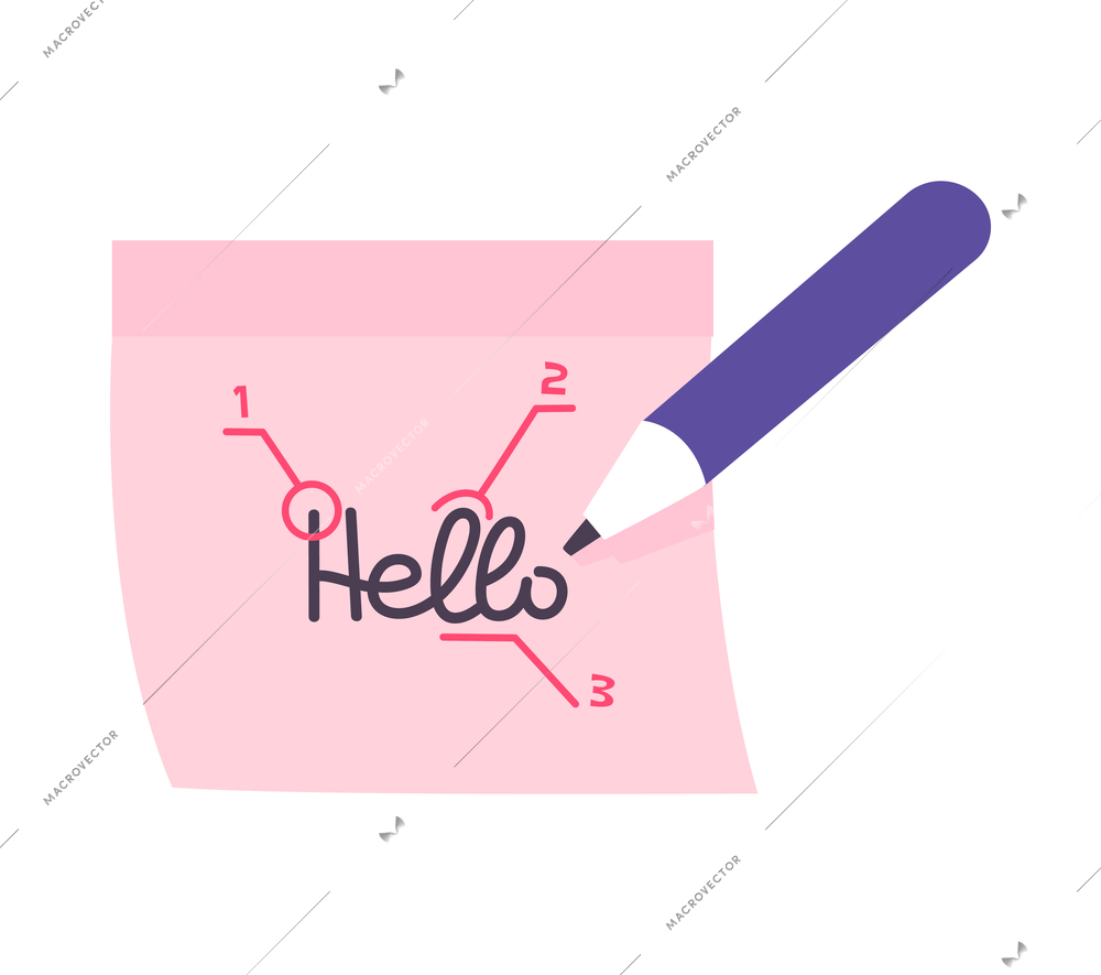 Biometric technology handwriting identification flat icon with pencil and word hello on paper vector illustration