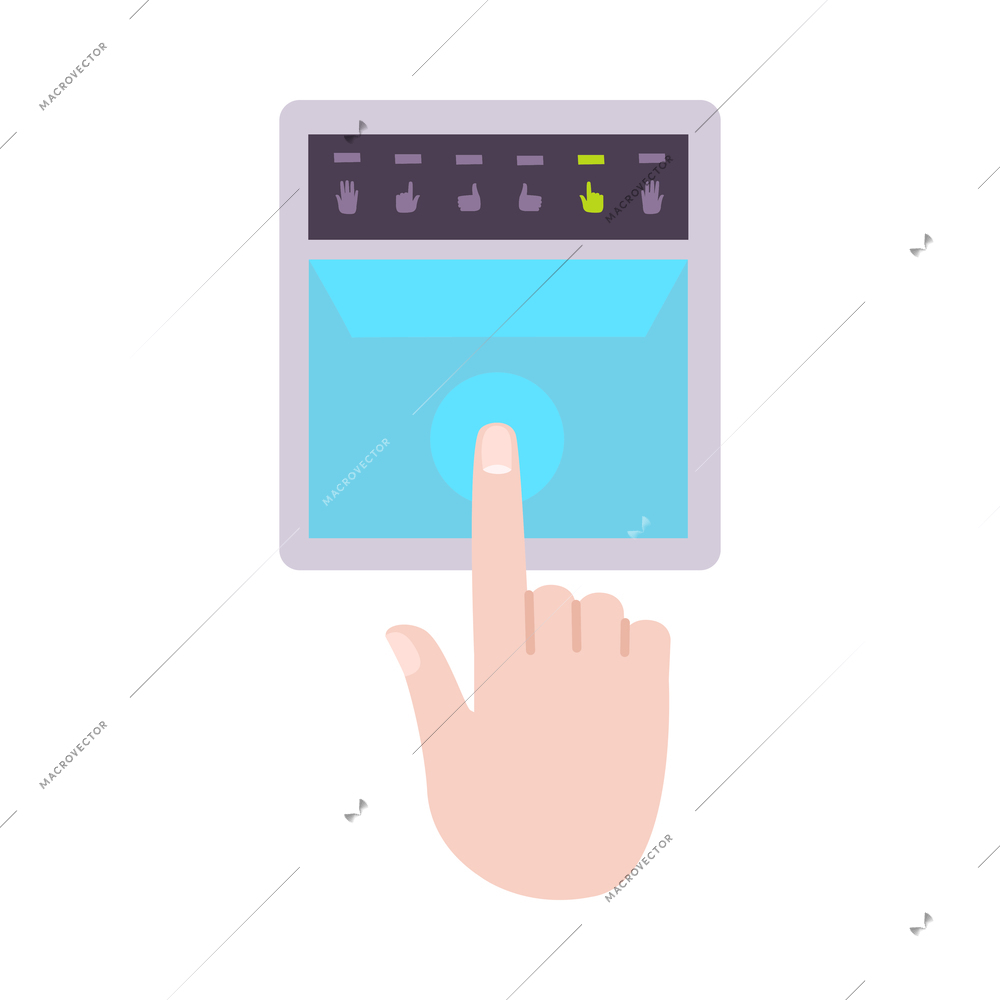 Biometric fingerprint authentication technology flat icon with human hand scanning finger vector illustration