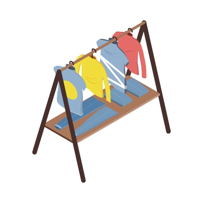 Hangers with various clothes at flea market isometric icon 3d vector illustration