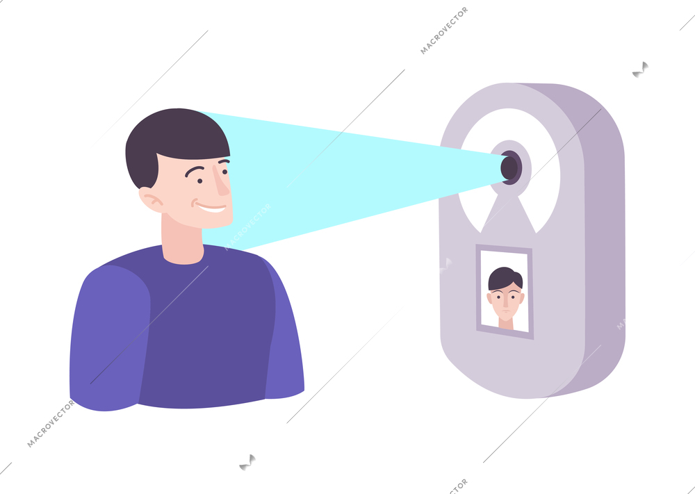 Biometric authentication technology flat icon with male face being scanned vector illustration