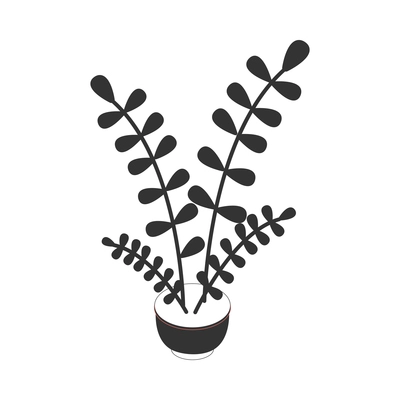 Monochrome isometric icon with tropical house plant in pot vector illustration