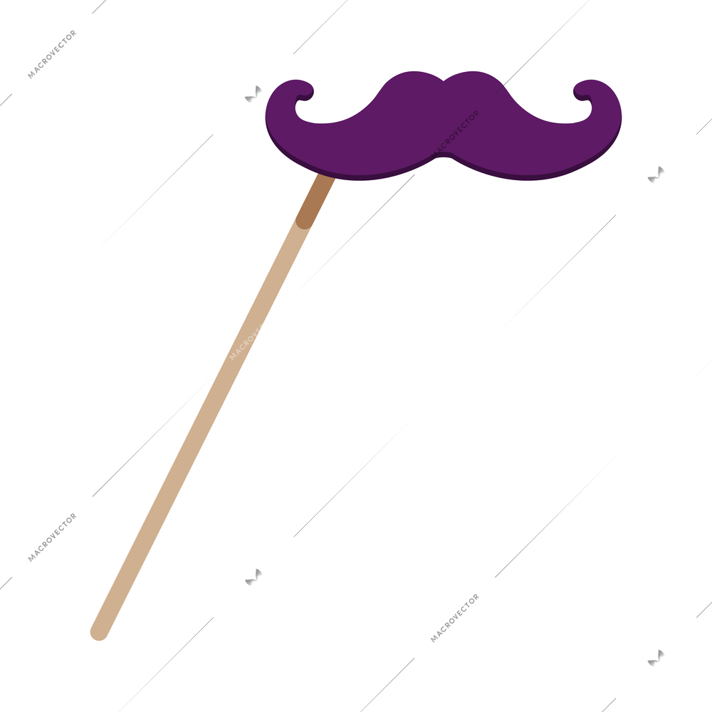 Photo booth props accessory flat icon with fake mustache on stick vector illustration